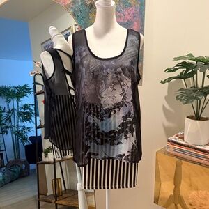 Hot Topic Black and Gray Sheer Raven Tank Top with Cutout Back size XL